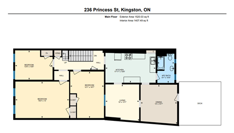 Floor plan for 4 beds, 1 bath, 1400 sqft